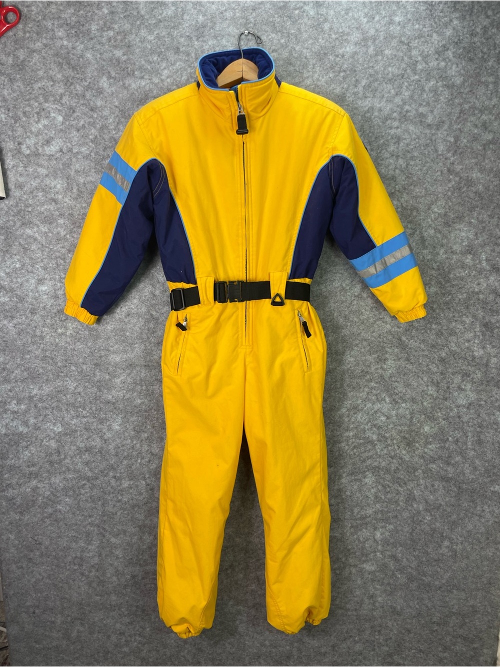 Obermeyer Snowsuit kids 8 Yellow Blue Lovie Hooded Belted Insulated Ski Winter.